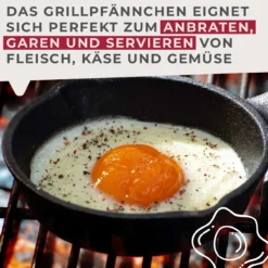 Grillpfännchen Gusseisen mit Holzbrett, rund, Ø12cm