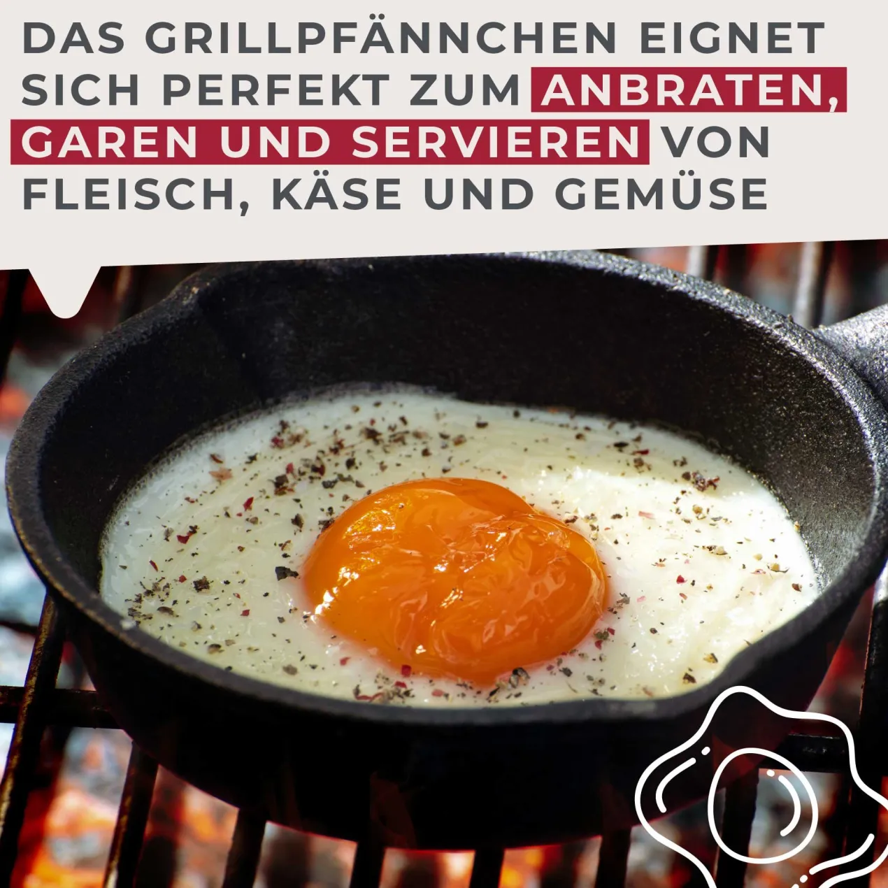 Grillpfännchen Gusseisen mit Holzbrett, rund, Ø12cm