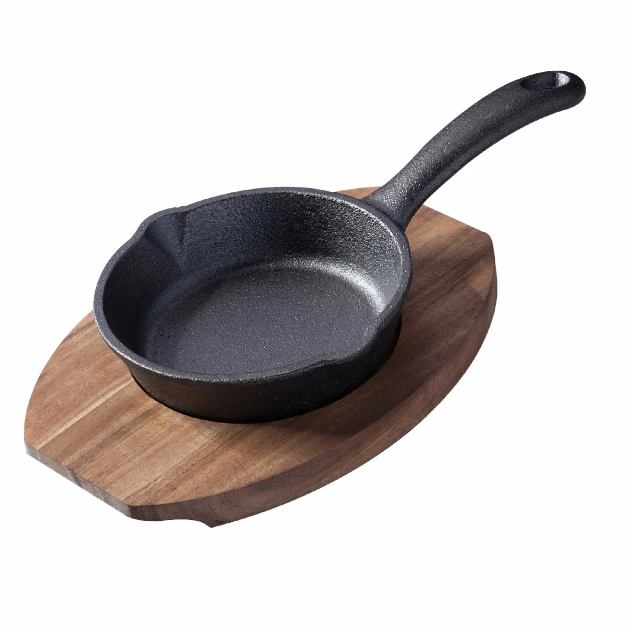 Grillpfännchen Gusseisen mit Holzbrett, rund, Ø12cm