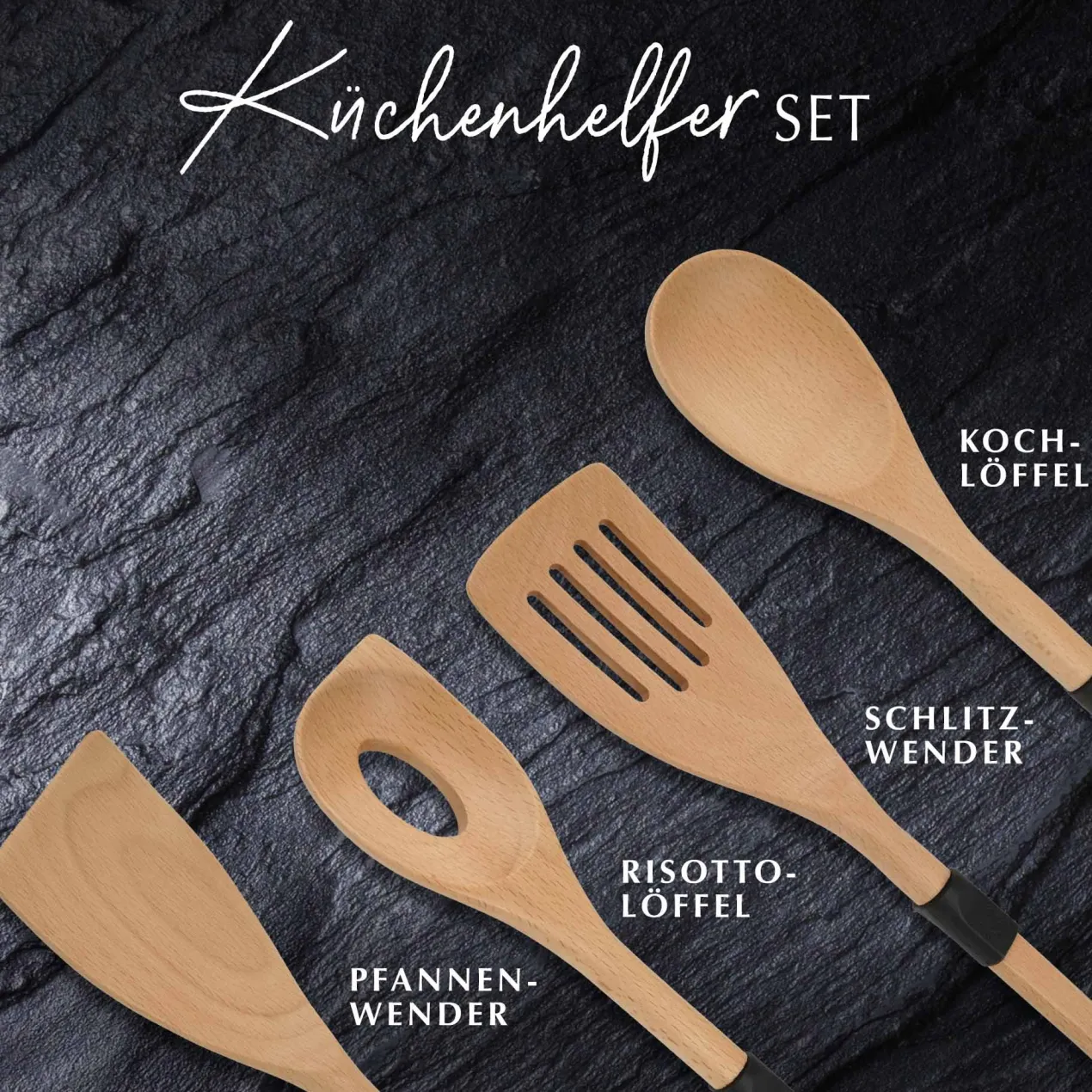 Küchenhelfer-Set Buchenholz, 4-teilig
