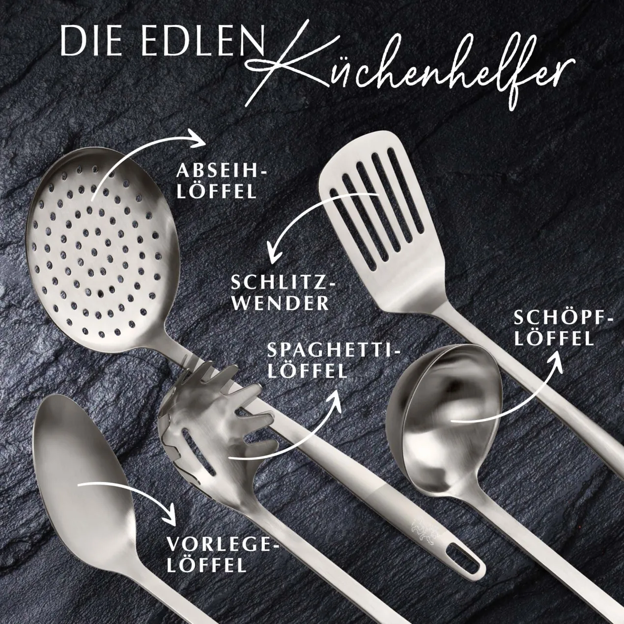 Küchenhelfer-Set Satin, 5-teilig, Edelstahl