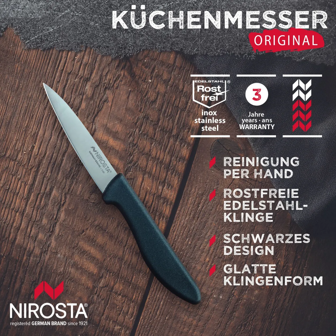 Küchenmesser Original, 8,5cm Edelstahl-Klinge, dunkelgrau
