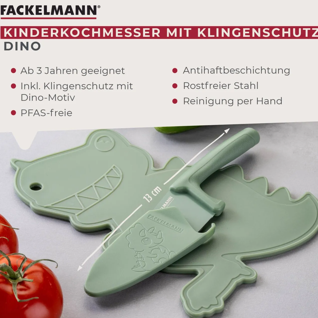 Kinderkochmesser mit Klingenschutz Mini Cooking, Dino, 2-tlg.