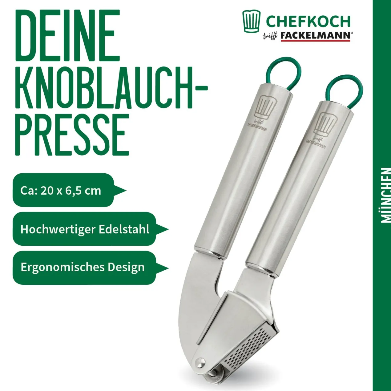 Knoblauchpresse München, 20cm, Edelstahl
