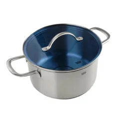 Kochtopf mit blauem Glasdeckel, Ø20cm, Edelstahl
