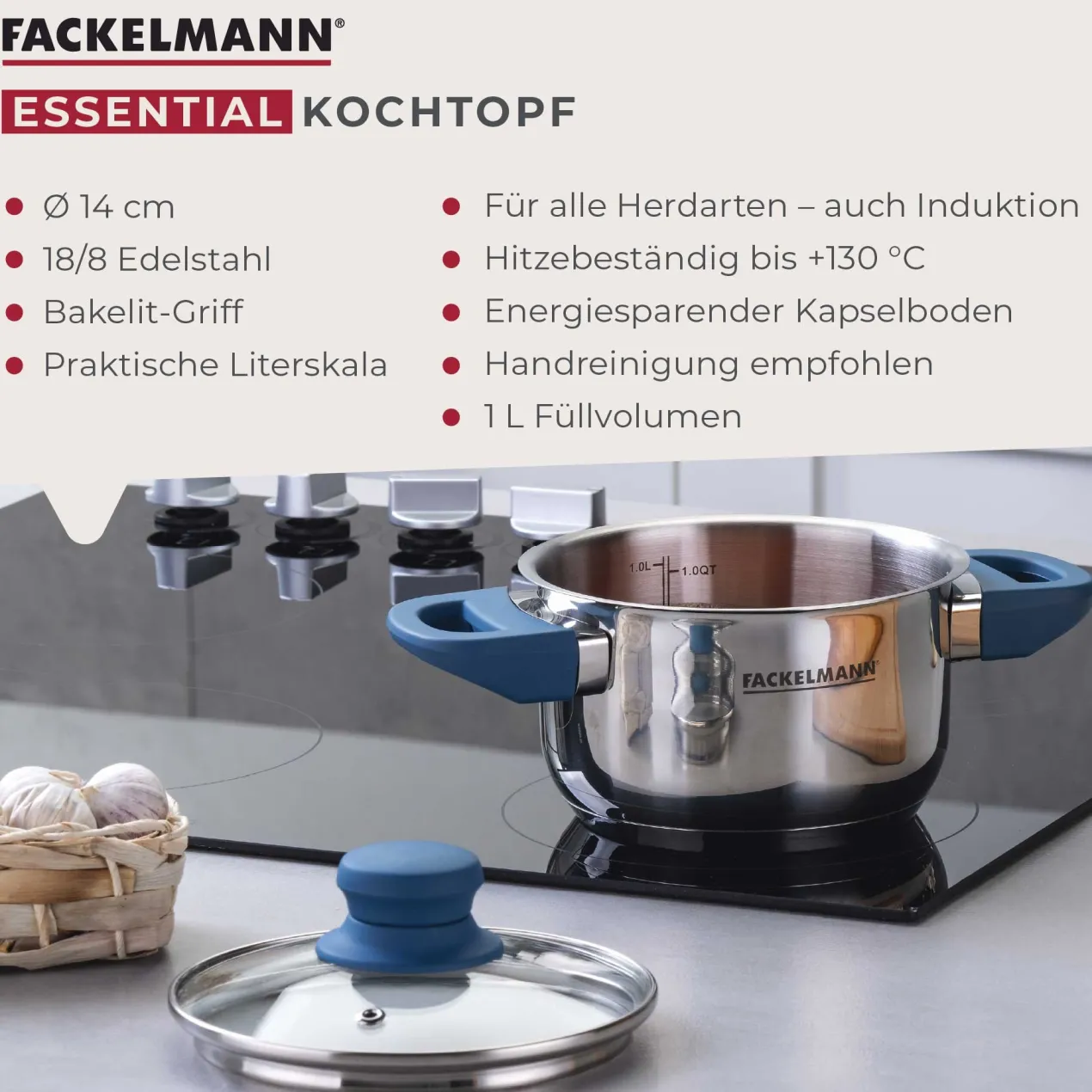 Kochtopf mit Deckel Essential, Ø14cm, blau