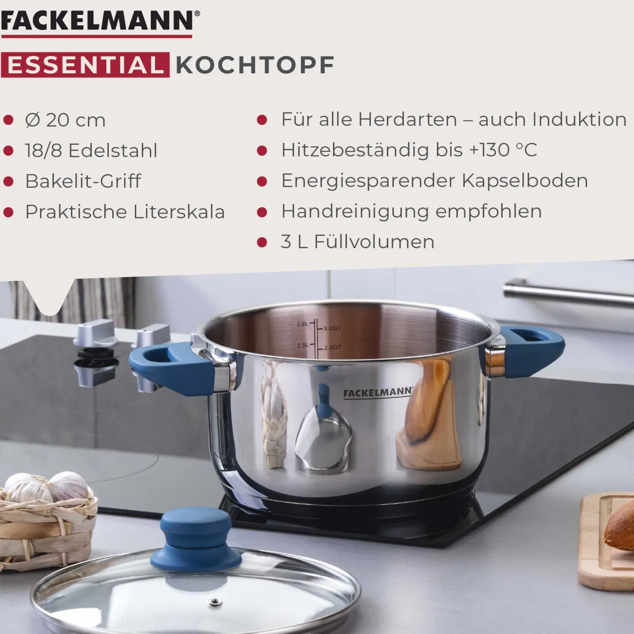 Kochtopf mit Deckel Essential, Ø20cm, blau