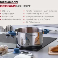 Kochtopf mit Deckel Essential, Ø24cm, 5,4L, blau