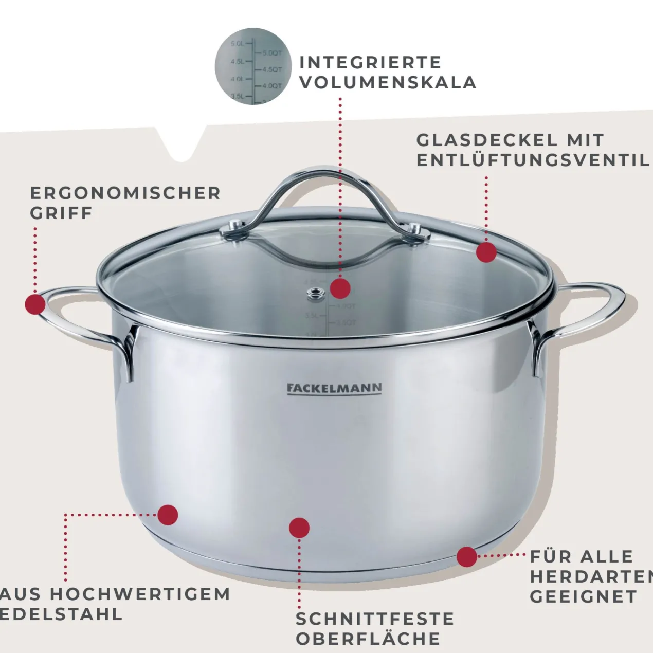 Kochtopf mit Deckel Lara, Ø24cm, Edelstahl