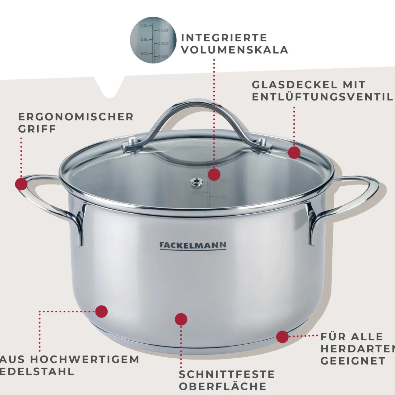 Kochtopf mit Deckel Lara, Ø20cm, 3L, Edelstahl