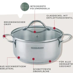 Kochtopf mit Deckel Lara, Ø20cm, 2,5L, Edelstahl