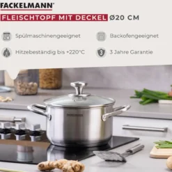 Kochtopf mit Deckel Ovalgriff, Ø20cm, 3L, Edelstahl