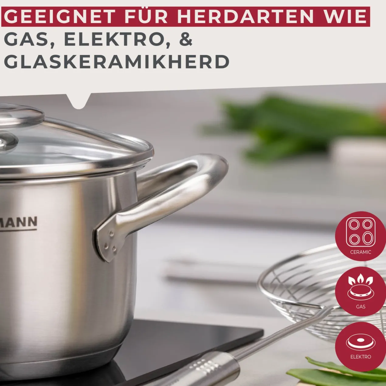 Kochtopf mit Deckel Ovalgriff, Ø16cm, Edelstahl
