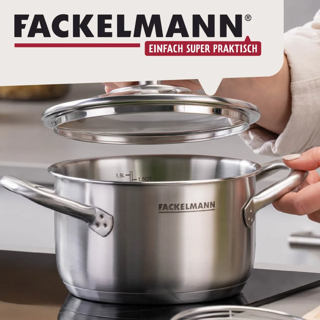 Kochtopf mit Deckel Ovalgriff, Ø16cm, Edelstahl