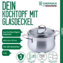 Kochtopf mit Glasdeckel Leipzig, Ø16cm