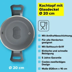 Kochtopf mit Glasdeckel zweifarbig, Ø20cm