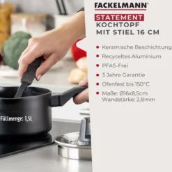 Kochtopf mit Stiel Statement, antihaft, Ø16cm – 20% Rabatt mit Code: COOK20