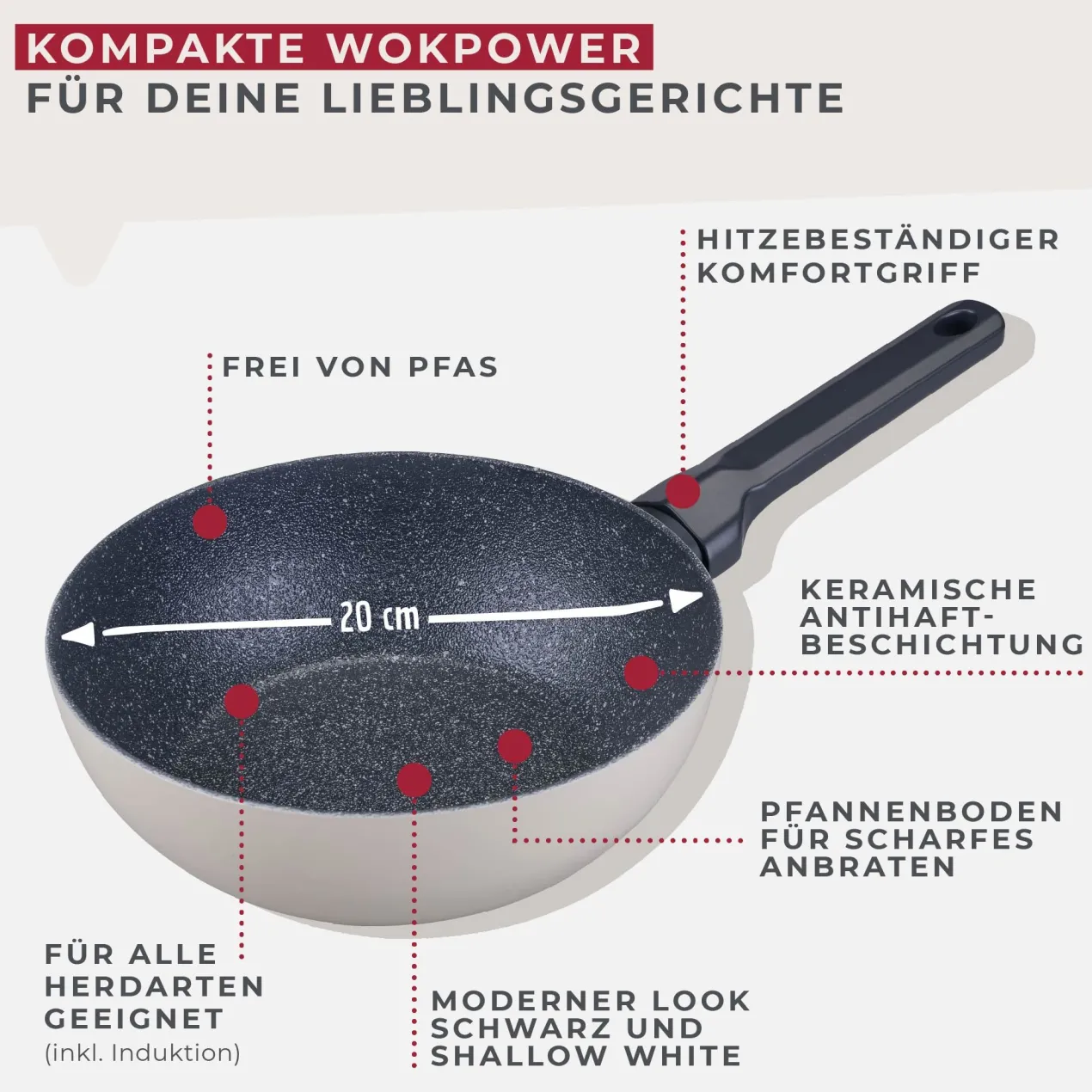 Mini-Wokpfanne Balance, Keramik, antihaft, Ø20cm