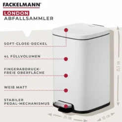 Mülleimer London, weiß, 4L