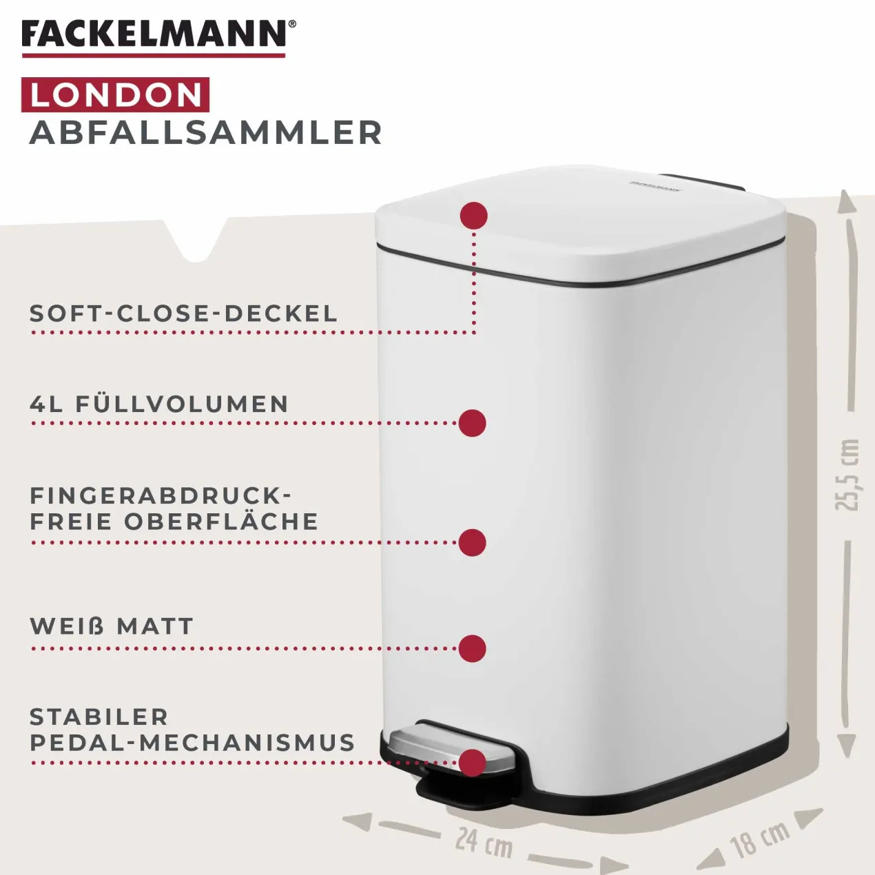 Mülleimer London, weiß, 4L