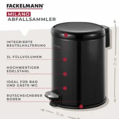 Mülleimer Milano, schwarz, 3L