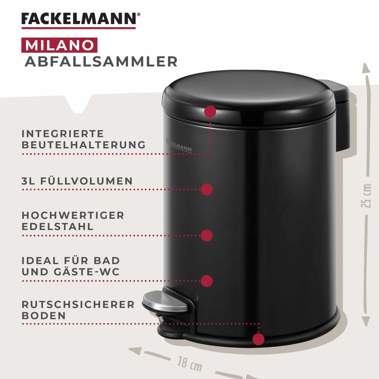 Mülleimer Milano, schwarz, 3L