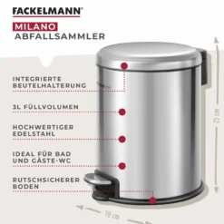 Mülleimer Milano, silber, 3L