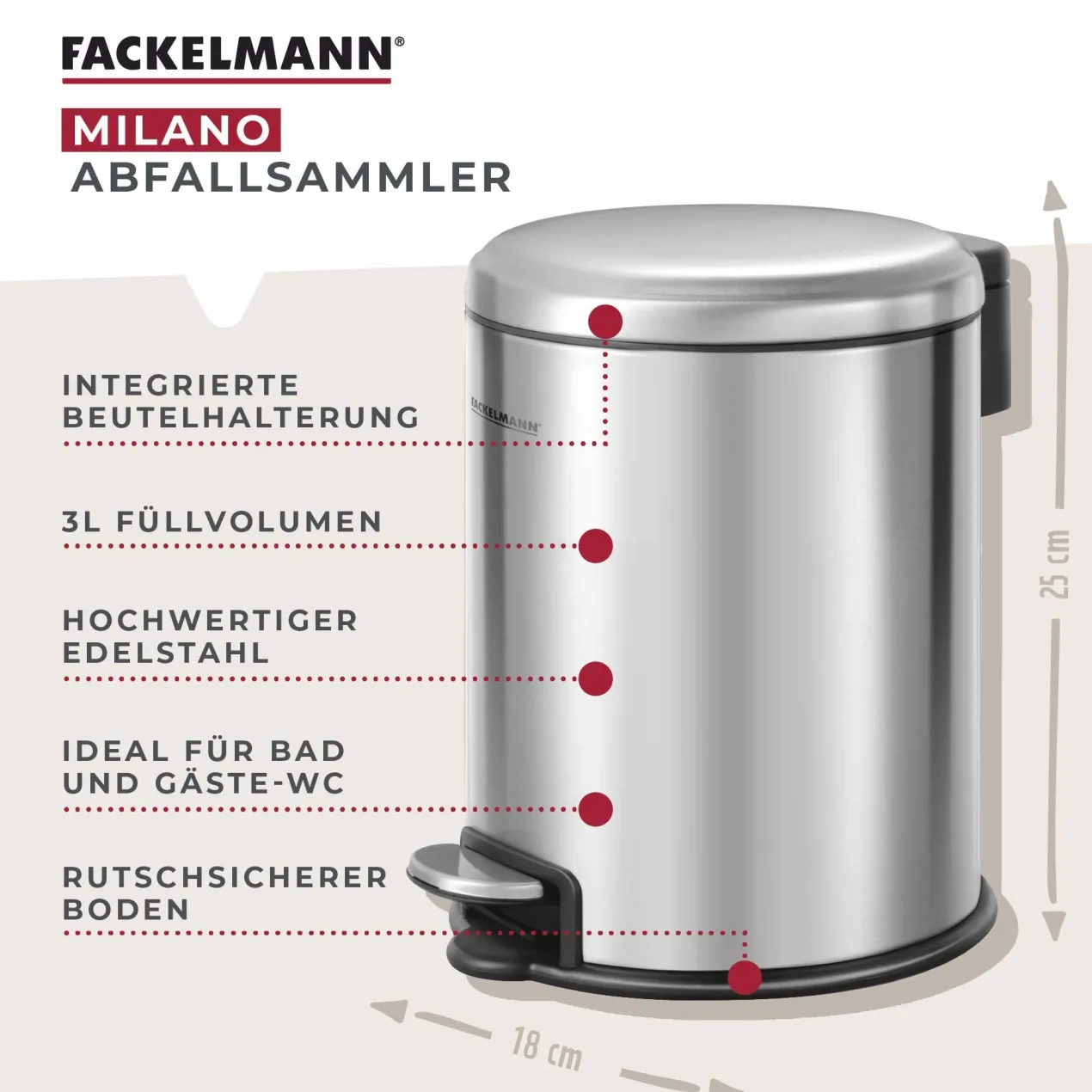 Mülleimer Milano, silber, 3L