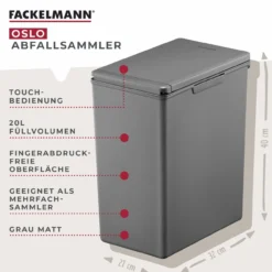 Mülleimer Oslo, grau, 20L