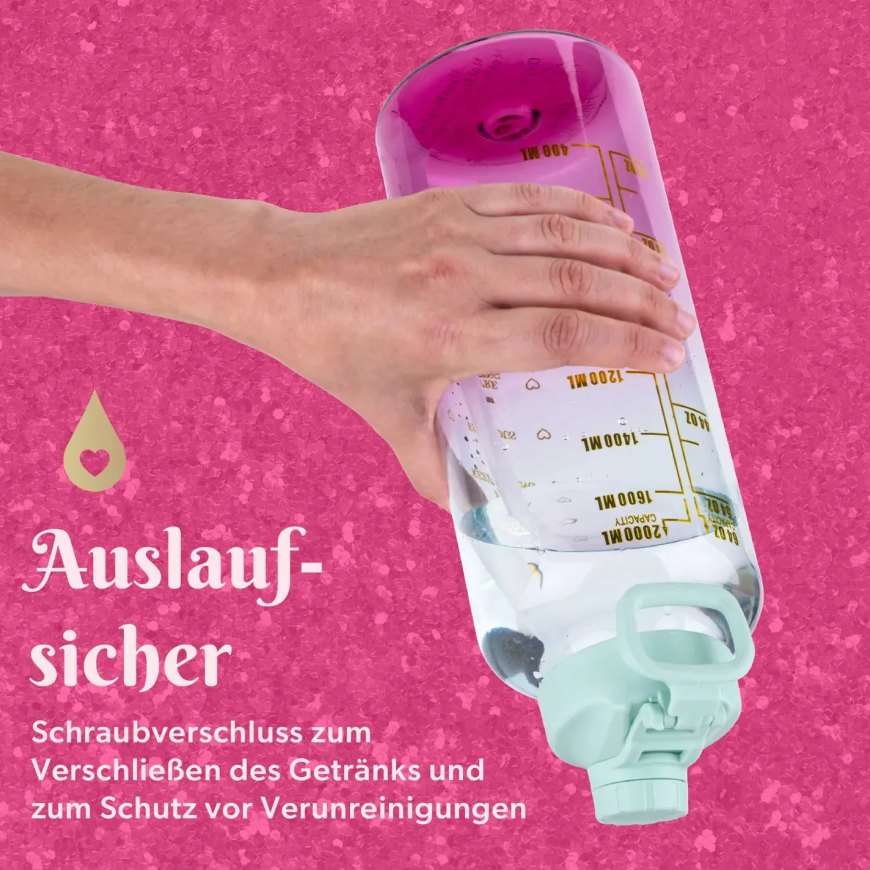 Motivations-Trinkflasche Pink/Blau, 2L