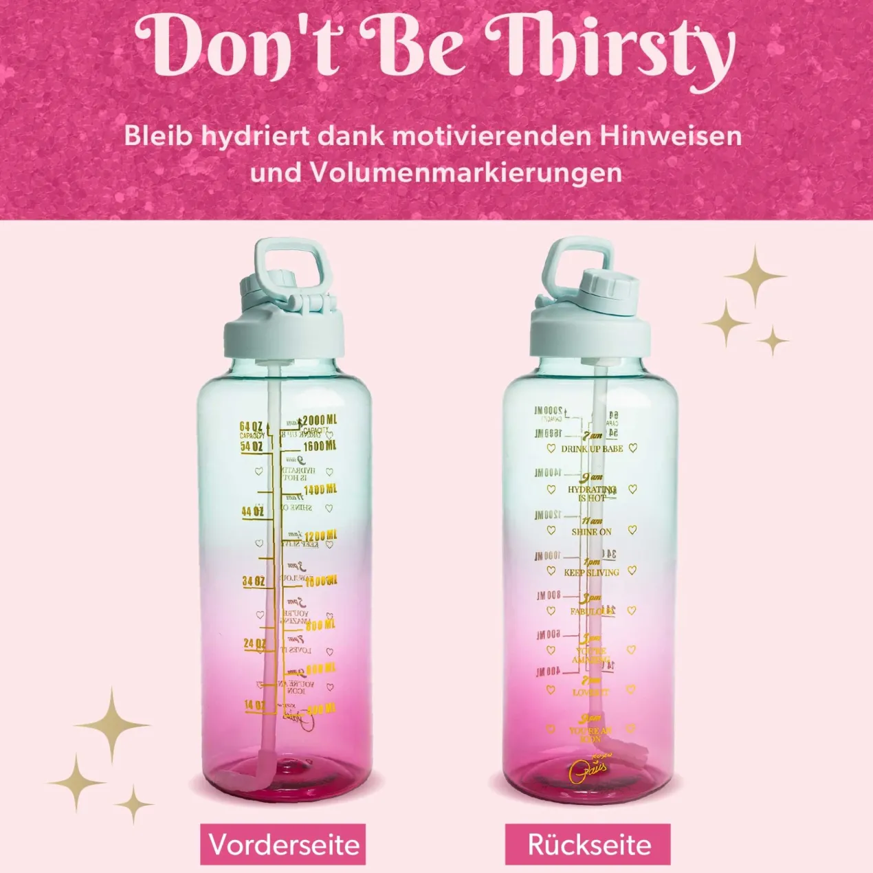 Motivations-Trinkflasche Pink/Blau, 2L