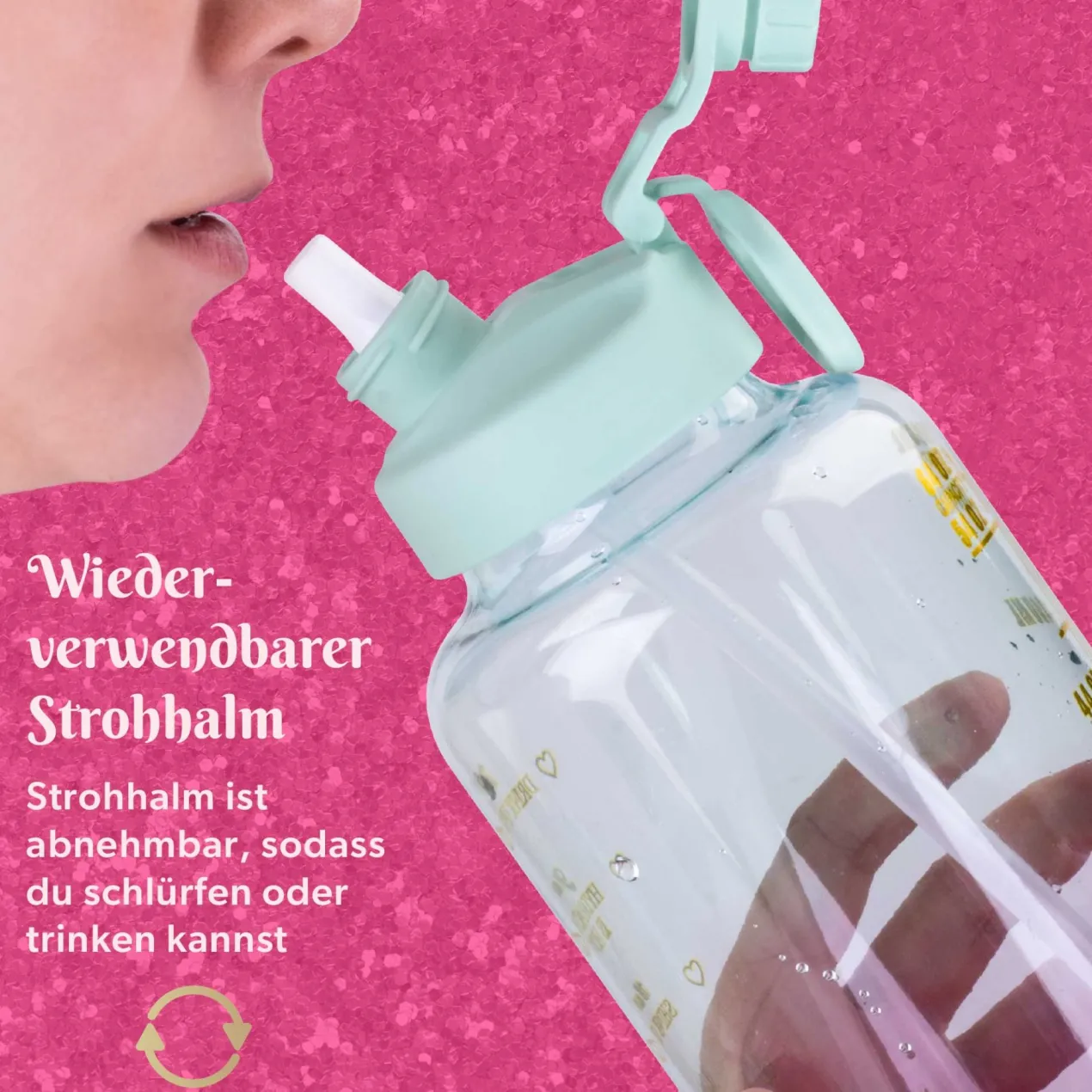Motivations-Trinkflasche Pink/Blau, 2L