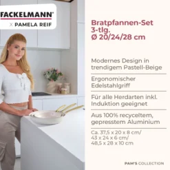 Pamela Reif Bratpfannen-Set Signature, Keramik, Gold-Griff, Ø20+24+28cm – 20% Rabatt mit Code: COOK20
