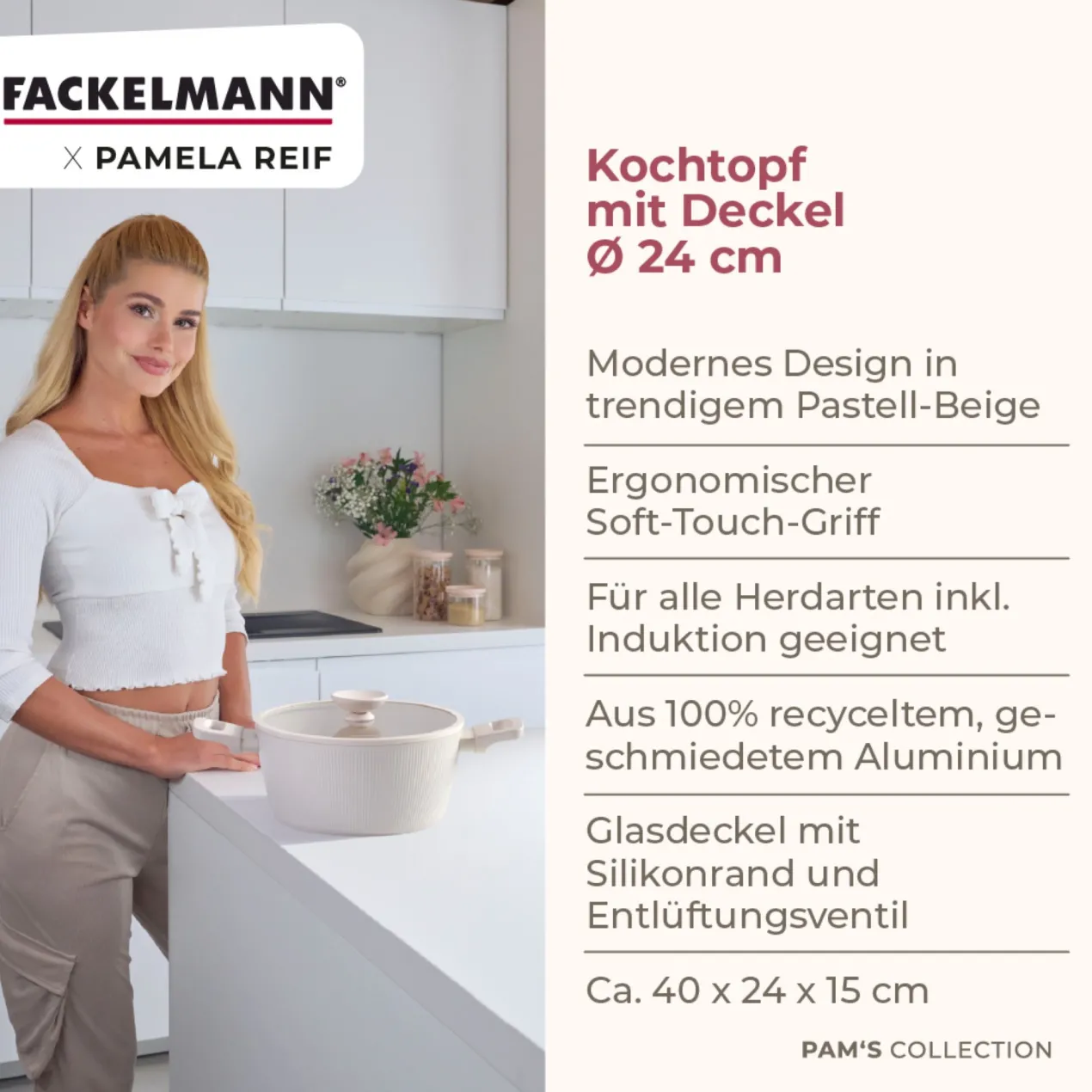 Pamela Reif Kochtopf mit Deckel Shell, Ø24cm