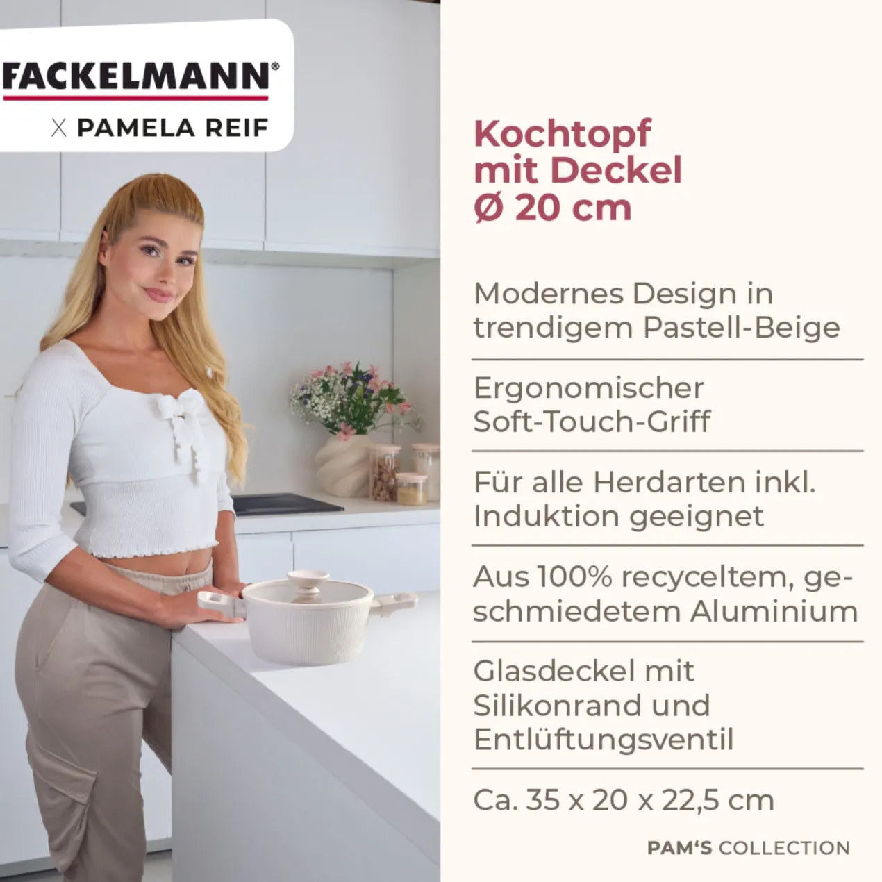 Pamela Reif Kochtopf mit Deckel Shell, Ø20cm