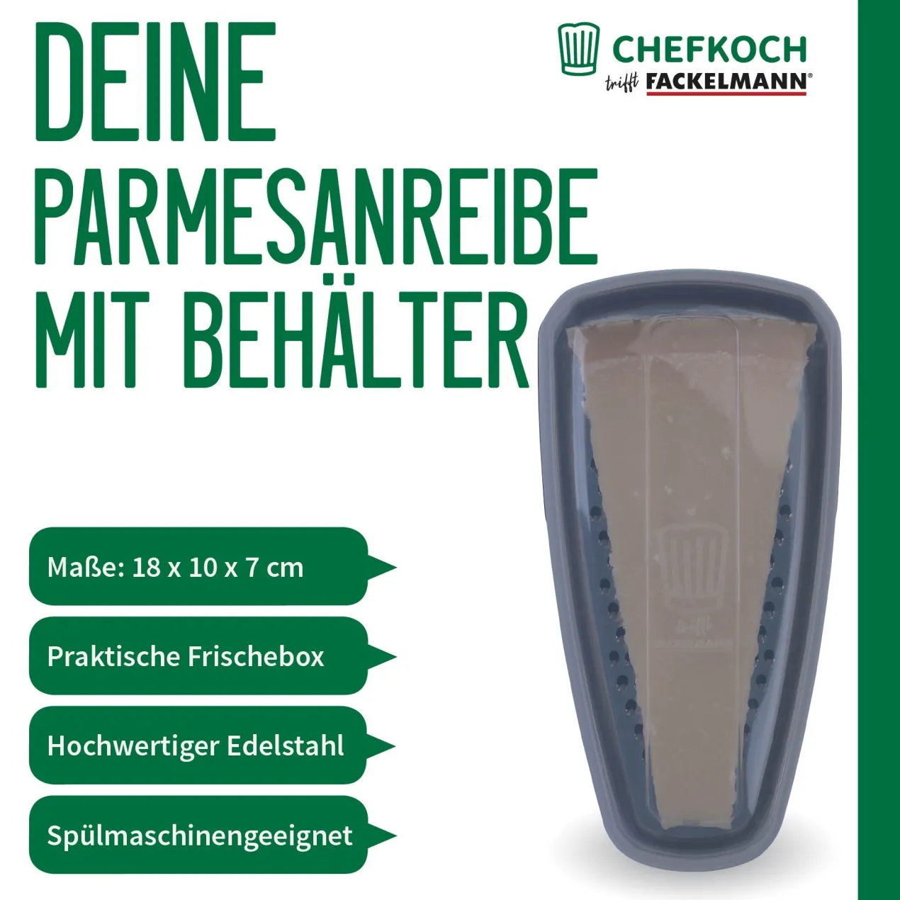 Parmesanreibe mit Behälter, 3-teilig