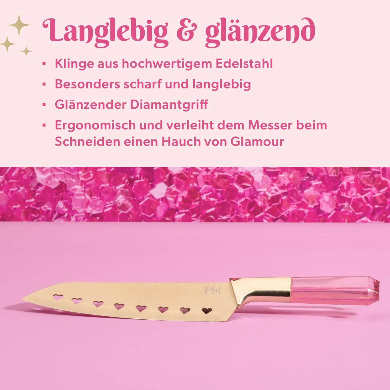Santokumesser, gold, Herzchen