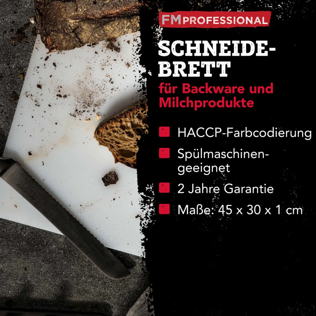 Schneidebrett HACCP für Backwaren, 45x30cm, weiß
