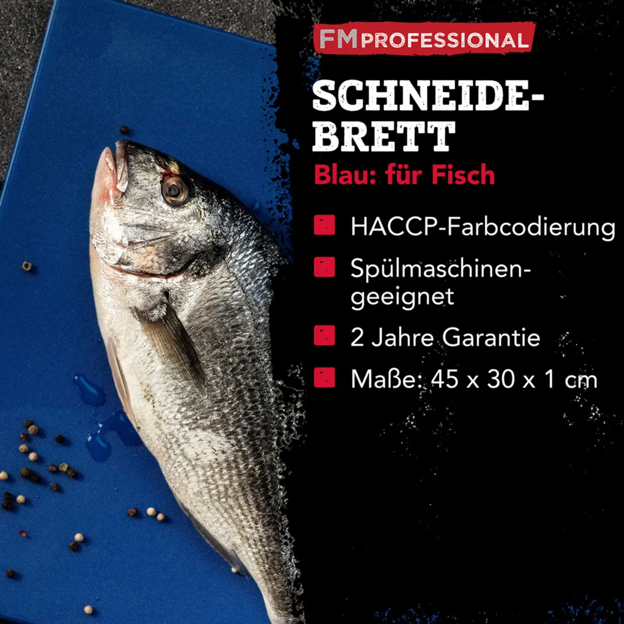 Schneidebrett HACCP für Fisch, 45x30cm, blau