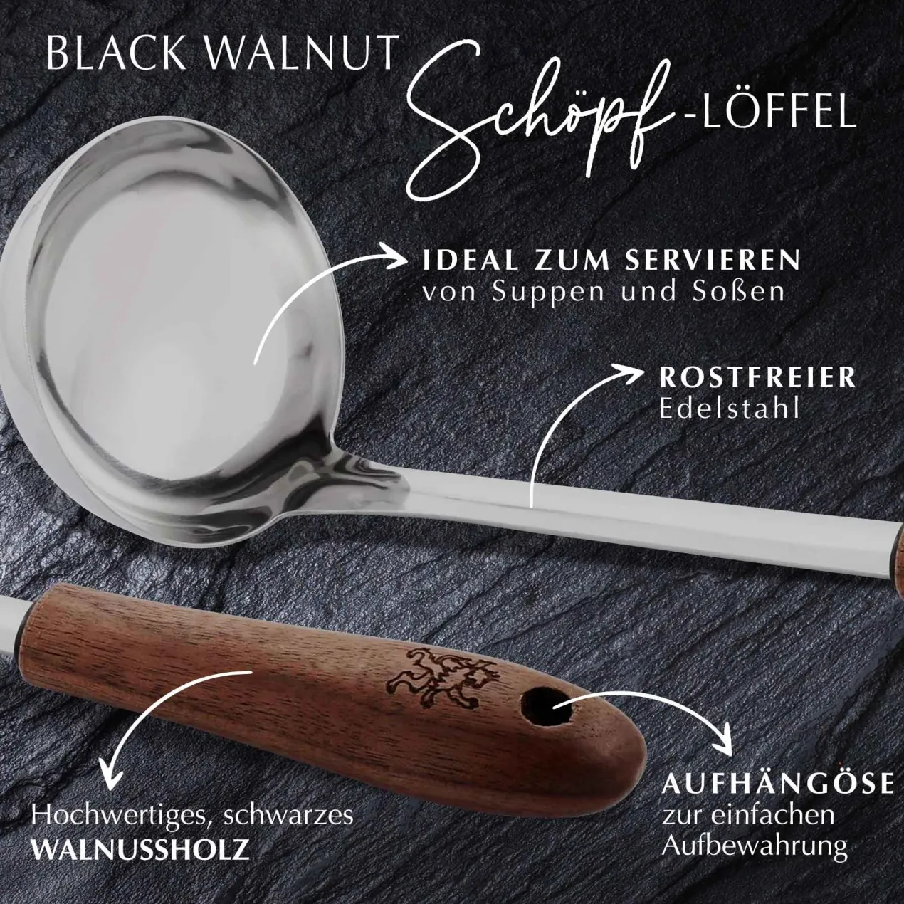 Schöpflöffel Black Walnut, 29cm, Walnussholz
