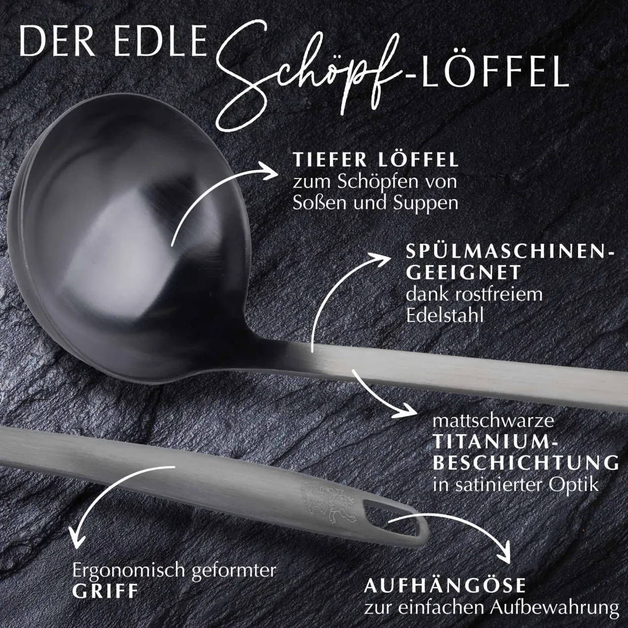 Schöpflöffel Satin, schwarz, Edelstahl