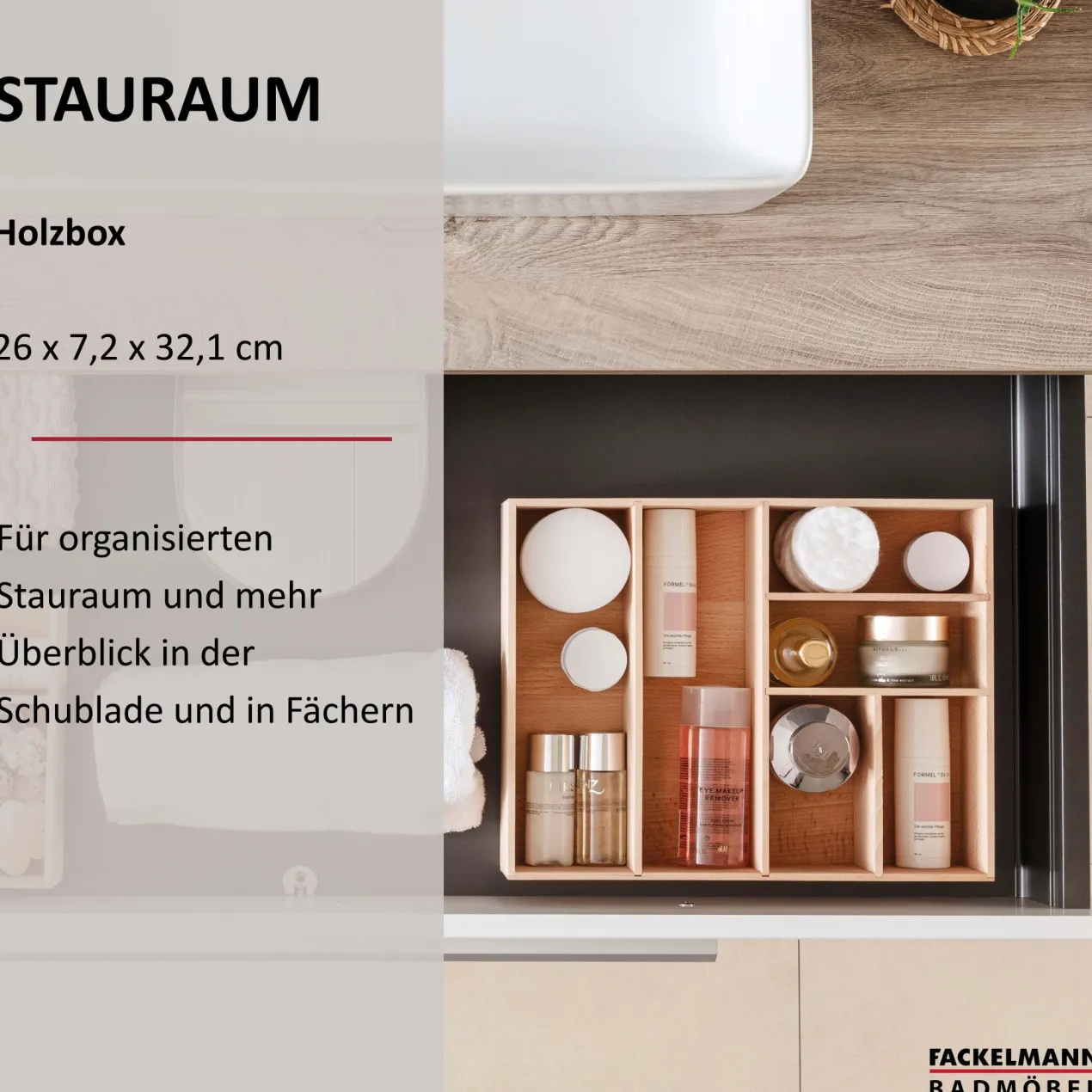 Schubkastenbox 26x7x32,1 cm, Buchenholz