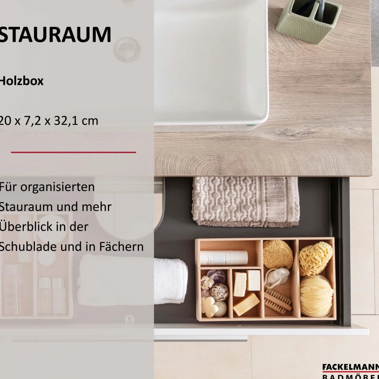 Schubkastenbox 20x7x32,1 cm, Buchenholz
