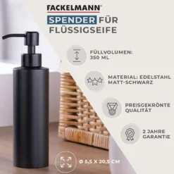Seifenspender, 350ml, schwarz matt, Edelstahl