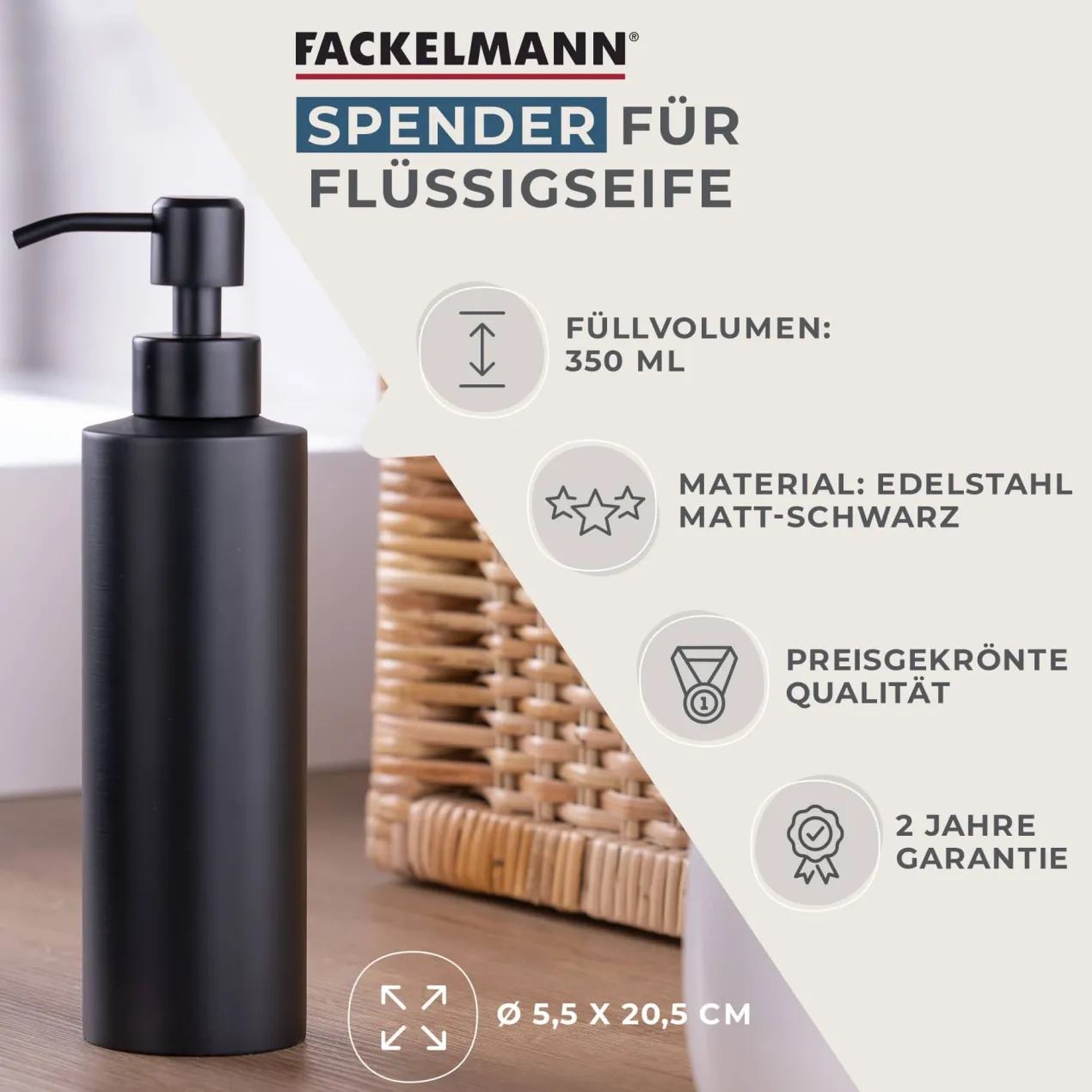 Seifenspender, 350ml, schwarz matt, Edelstahl