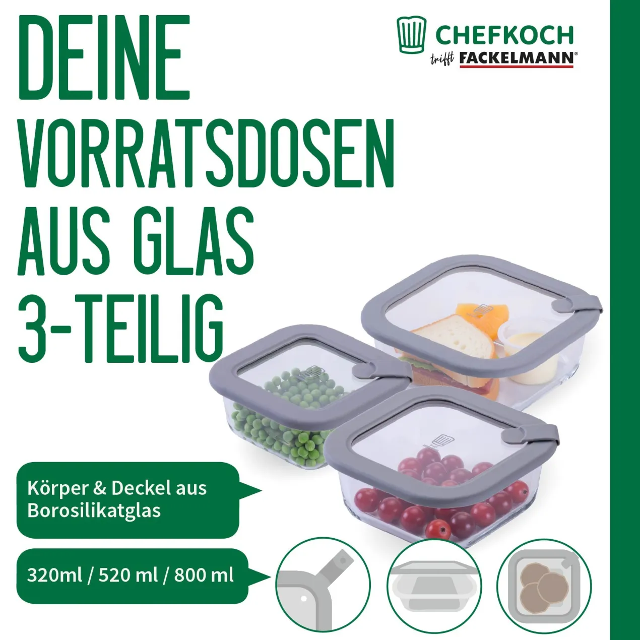 Set Vorratsgläser "Alles aus Glas", viereckig, 3-tlg.