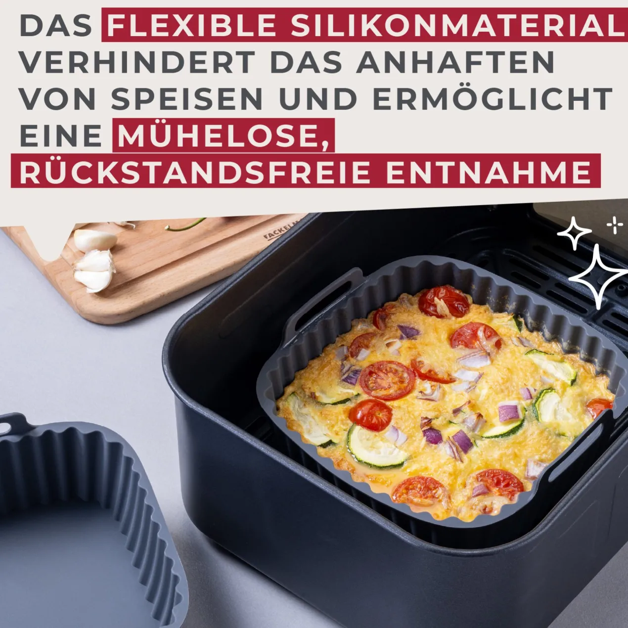 Silikonform für Heißluftfritteuse eckig, 15x15x5cm