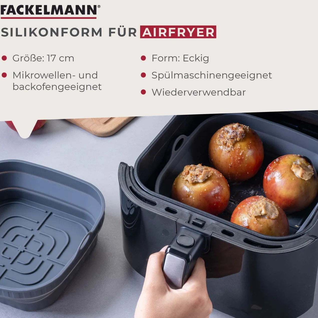 Silikonform für Heißluftfritteuse eckig, 17x17x6,5cm, faltbar