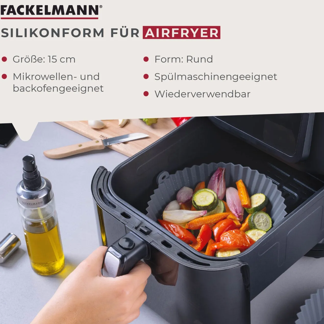 Silikonform für Heißluftfritteuse rund, Ø15cm