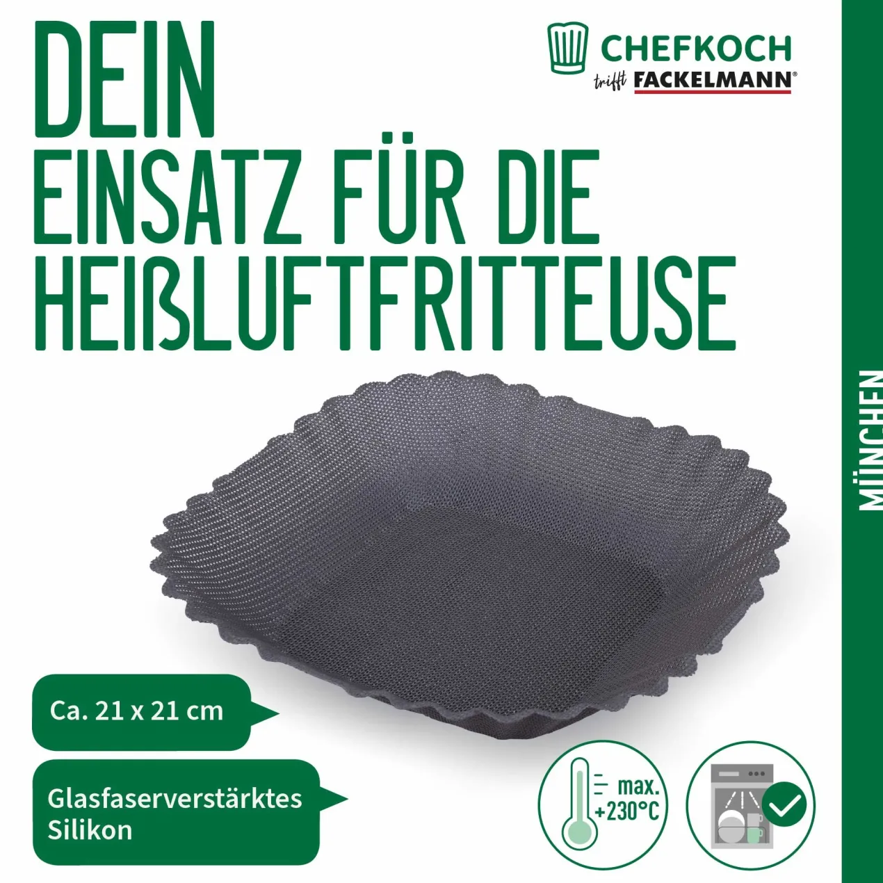 Silikonform für Heißluftfritteuse München, antihaft, 21x21cm